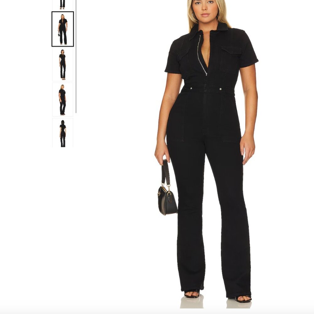 Good American Limited Edition Velvet Black Fit For Success Bootcut Jumpsuit